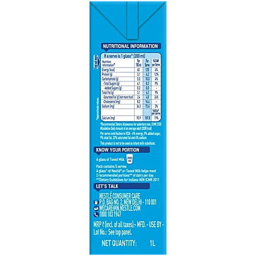 Nestle A+ Toned Milk, 1 L