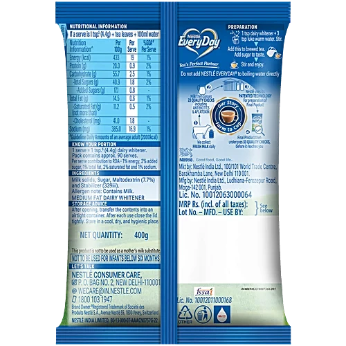 Nestle EveryDay Dairy Whitener, 400 g (Pouch)
