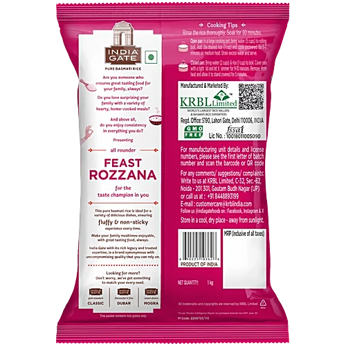 India Gate Feast Rozzana Basmati Rice, 1 kg