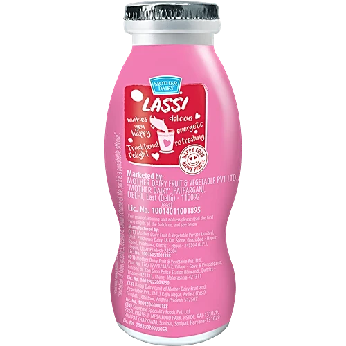 Mother Dairy Lassi - Strawberry, 180 ml Bottle