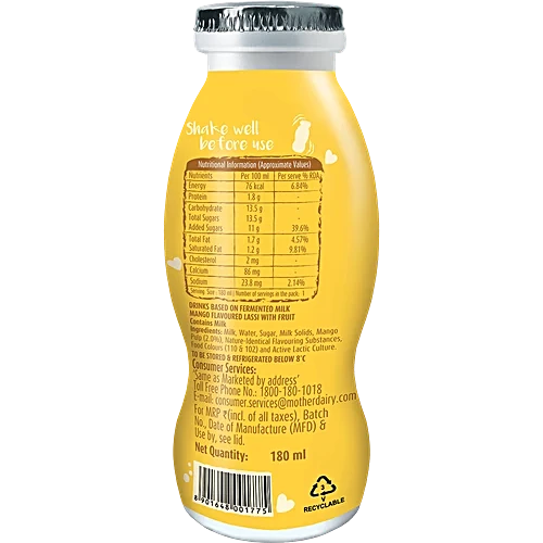 Mother Dairy Lassi - Mango, 180 ml Bottle