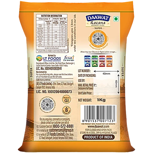 Daawat Rozana Super Basmati Rice, 1 kg