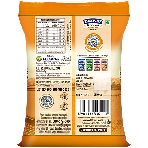Daawat Rozana Super Basmati Rice, 5 kg