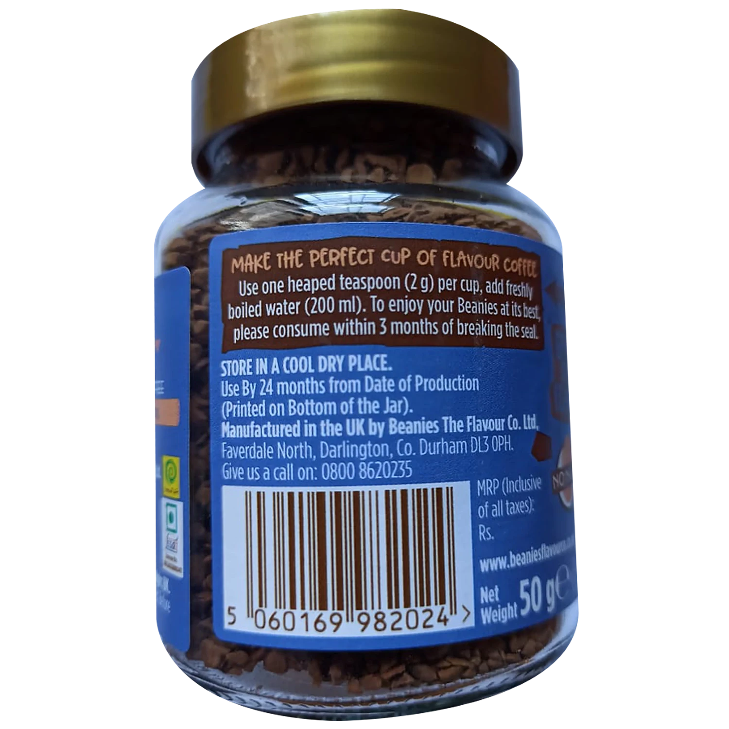 Beanies Flavour Instant Coffee - Nutty Hazelnut, 50 g Bottle