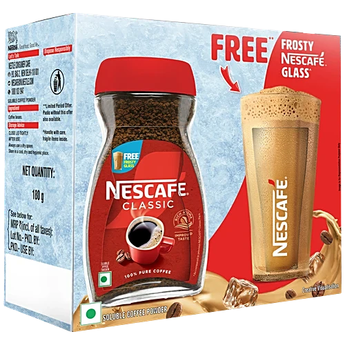 Nescafe Classic Instant Coffee Powder, 180 g (Get Frosty Glass/Red Mug Free)