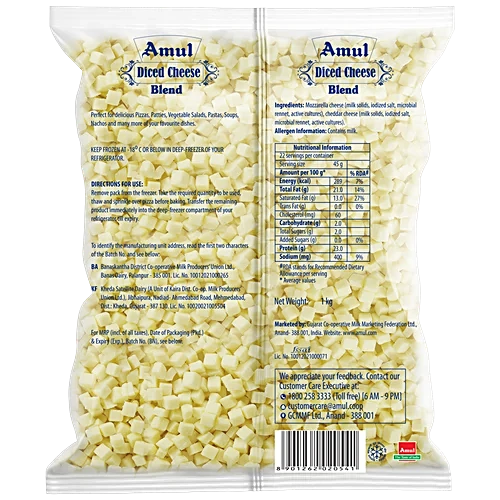 Amul Diced Cheese Blend, 1 kg Pouch
