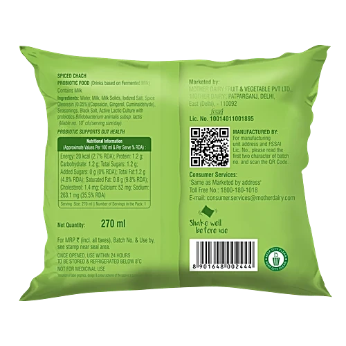 Mother Dairy Probiotic Tadka Chach, 270 ml Pouch