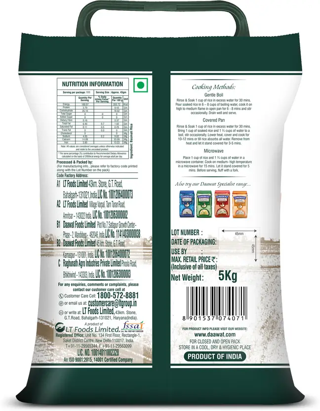 Daawat Tibar Basmati Rice Basmati Rice, 5 kg