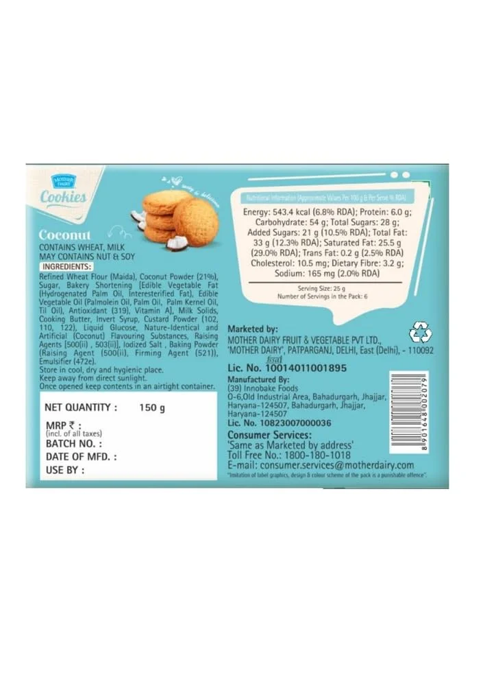 Mother Dairy Coconut Cookies,150 g