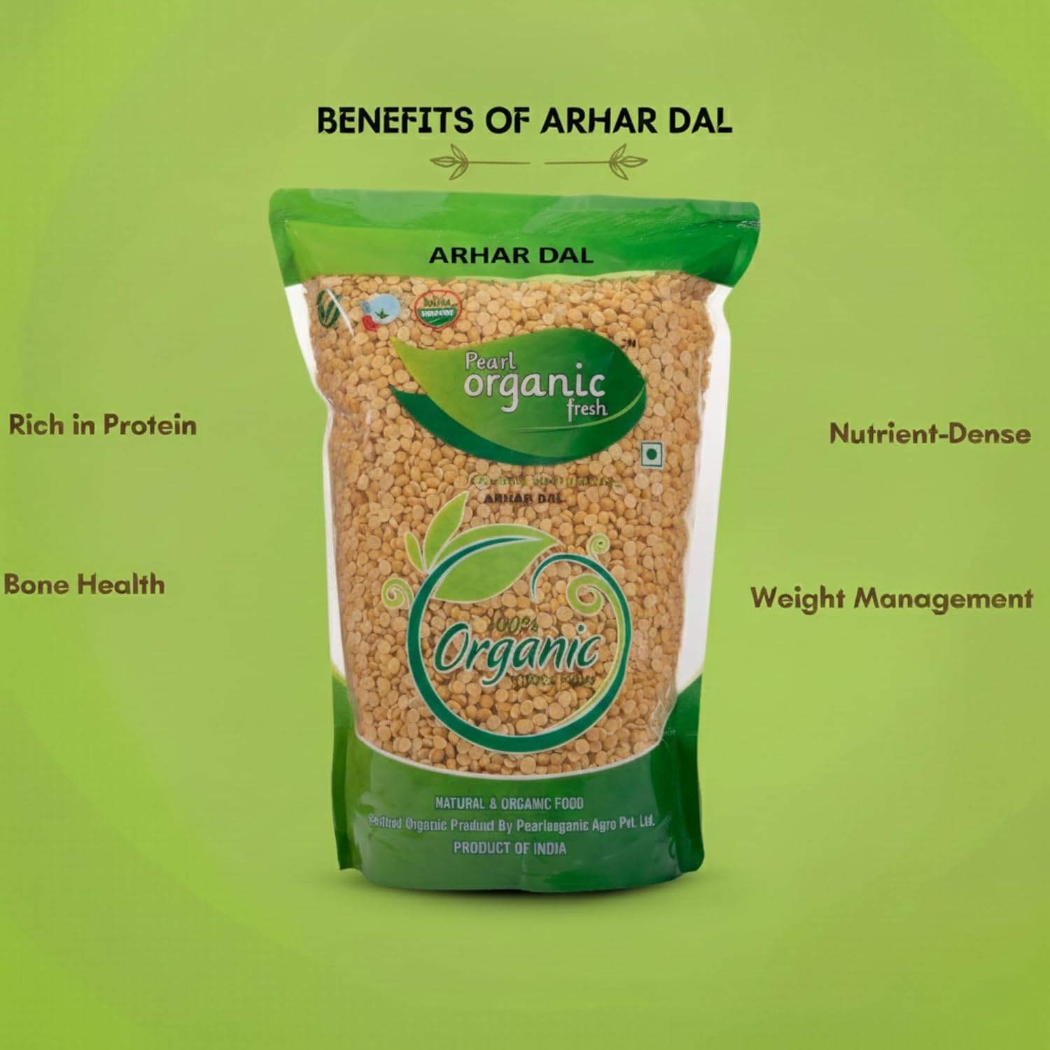 Pearl Organic Fresh Organic Arhar Dal (Toor Dal), 500 g