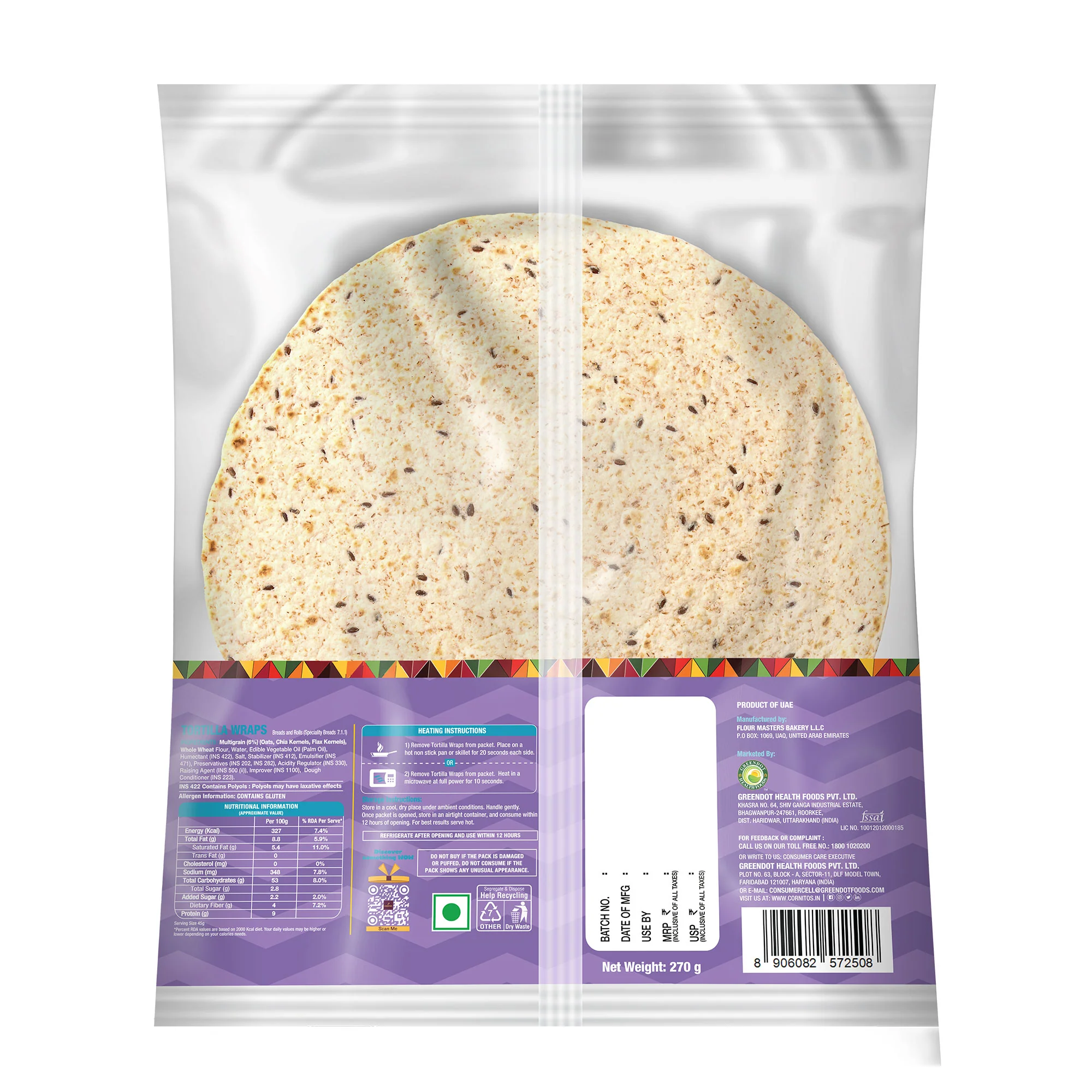 Cornitos Tortilla Wraps 6 Pcs (Multigrain) - Image 2
