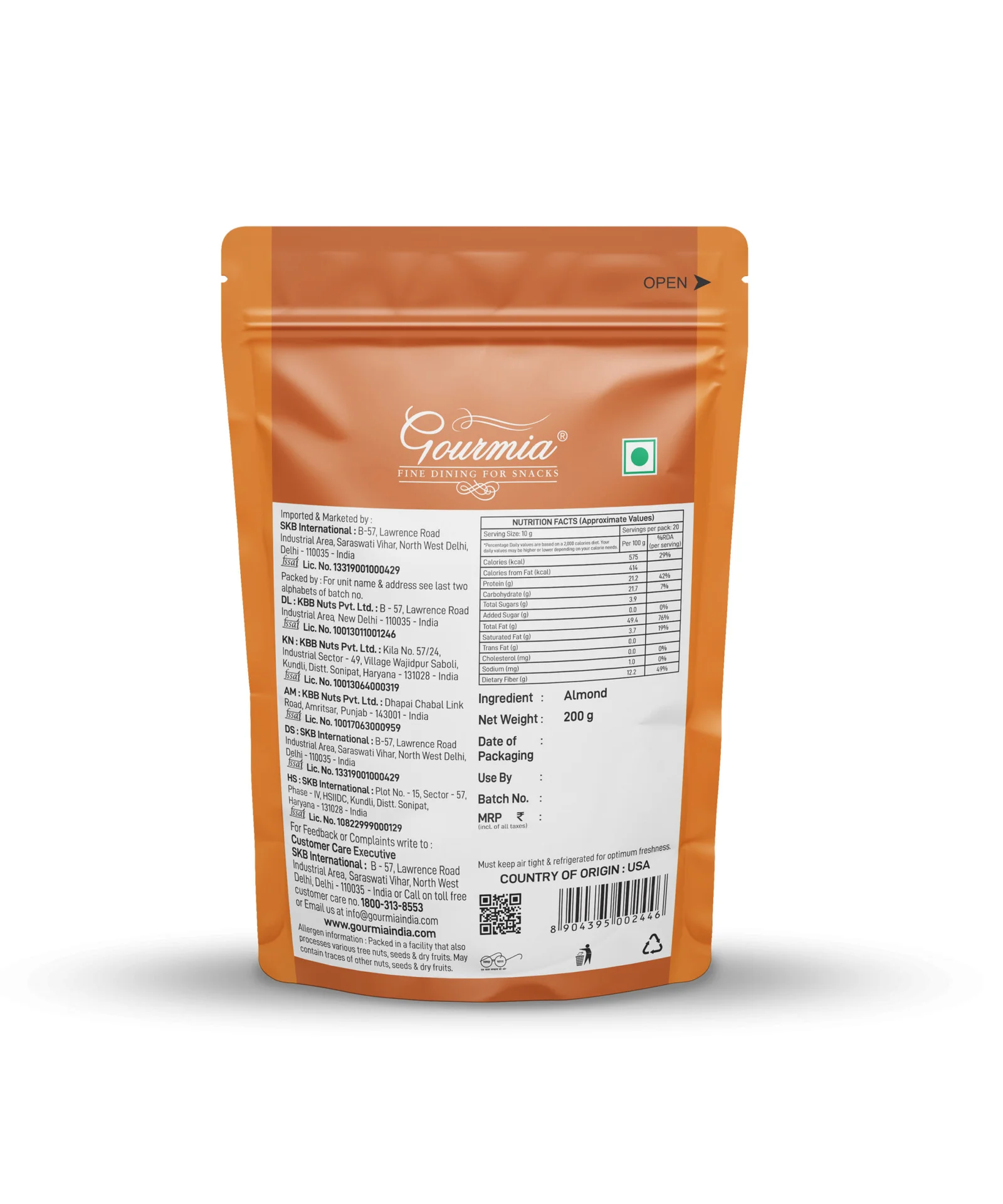 Gourmia California Almonds 200g
