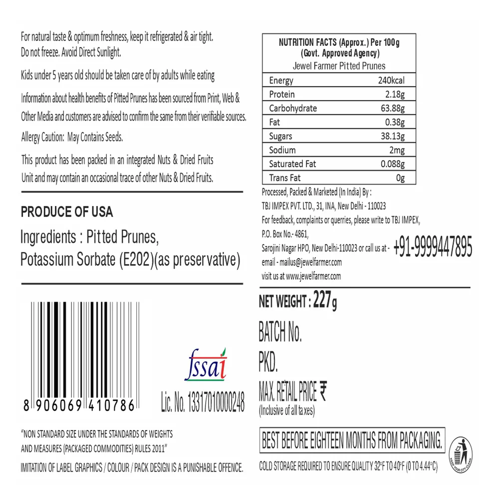 Jewel Farmer California Prunes - 227g