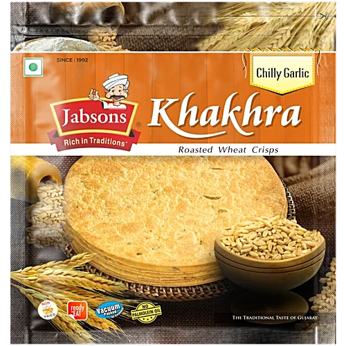 Jabsons Khakhra – Roasted Wheat Crisps, Chilly Garlic, 180 g