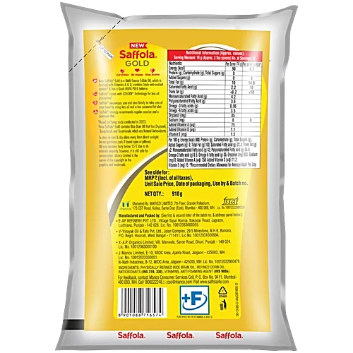 Saffola Gold Multi-Source Rice Bran & Corn Edible Oil, 1
