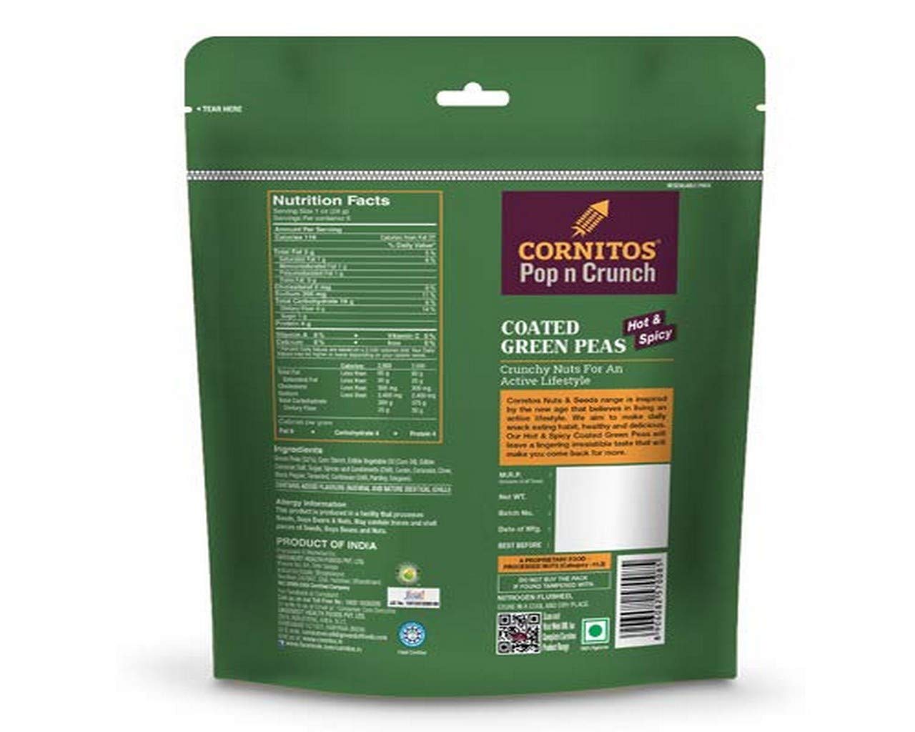Cornitos Coated Green Peas, Hot & Spicy, 150 g