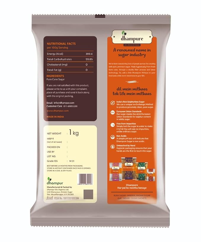Dhampure White Crystal Sugar, 1 kg