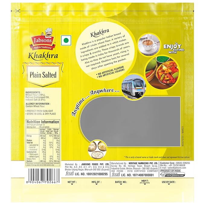 Jabsons Plain Salted Khakhra, 180 g