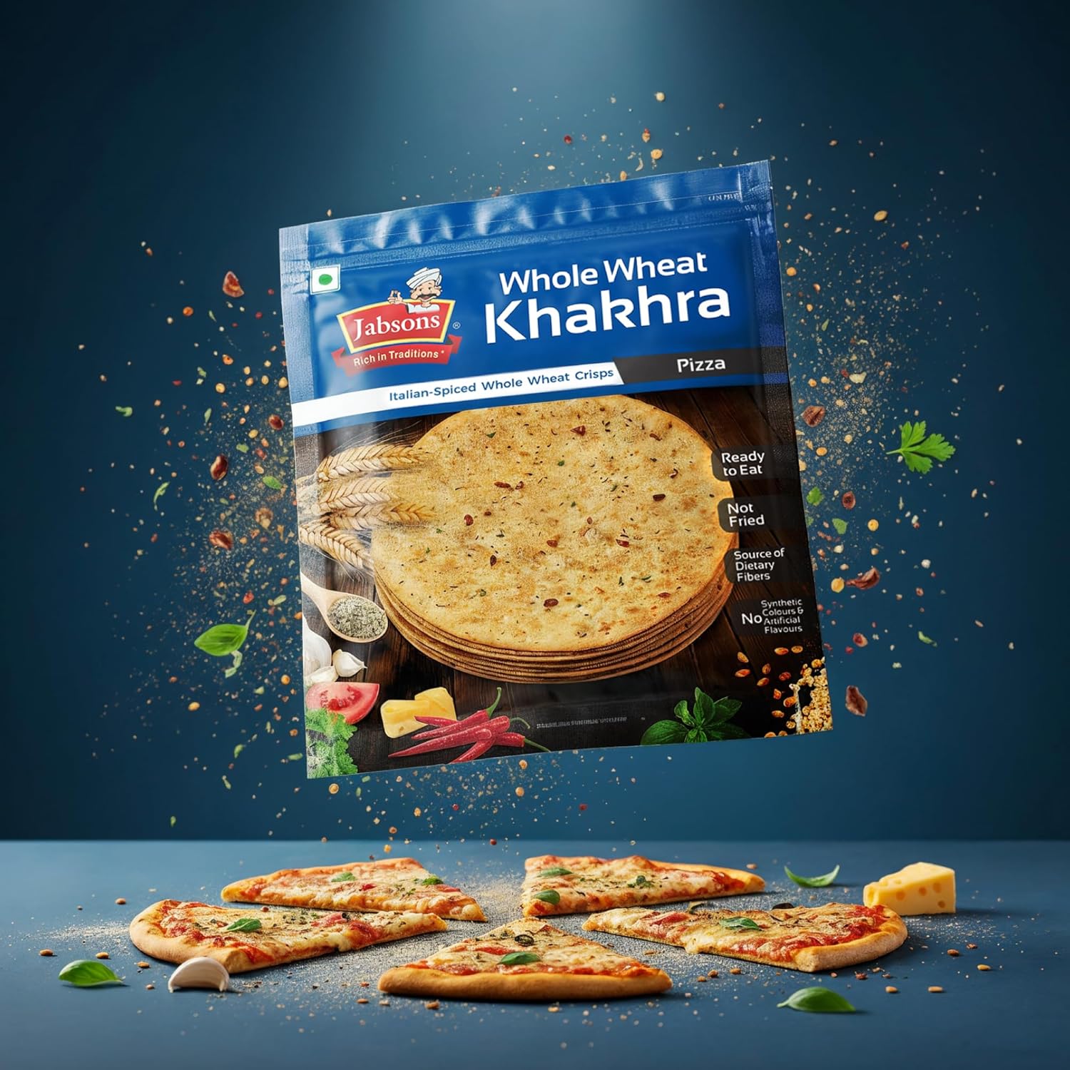 Jabsons Whole Wheat Pizza Roasted Khakhra, 180 g