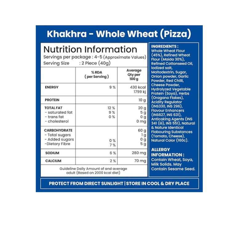 Jabsons Whole Wheat Pizza Roasted Khakhra, 180 g