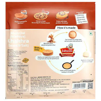 Jabsons Moth Dal, Mathiya Sweet & Salt Khakhra, 180 g