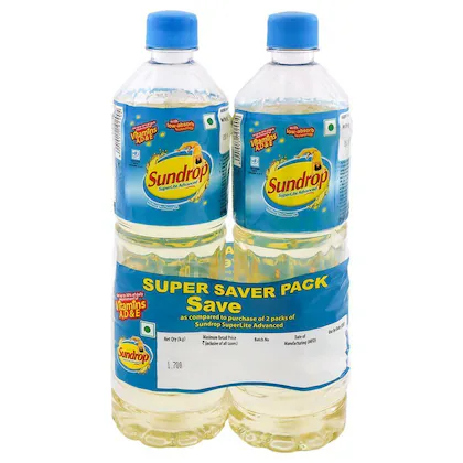 Sundrop SuperLite Advanced Refined Sunflower Oil, 1 L (Pack of 2)