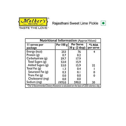 Mother's Recipe Pickle Rajasthani Sweet Lime, 500 g