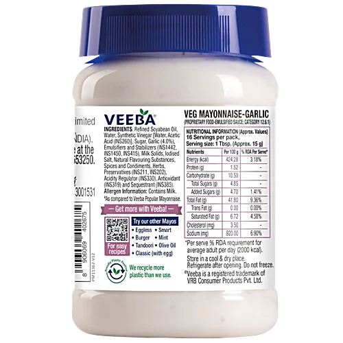 Veeba Garlic Veg Mayonnaise, 250 g
