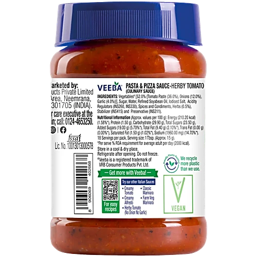 Veeba Herby Tomato Pasta & Pizza Sauce, 280 g