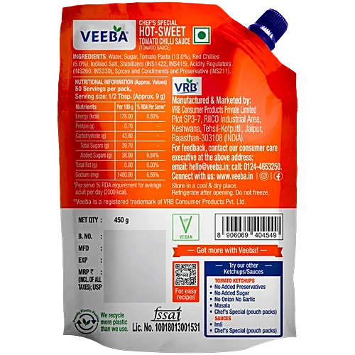Veeba Chef's Special Hot-Sweet Tomato Chilli Sauce, 450 g