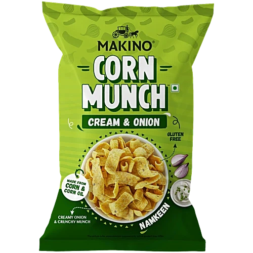Makino Corn Munch Cream & Onion Namkeen, 150 g