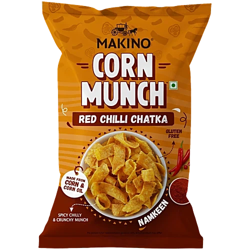 Makino Corn Munch Red Chilli Chatka Namkeen, 150 g