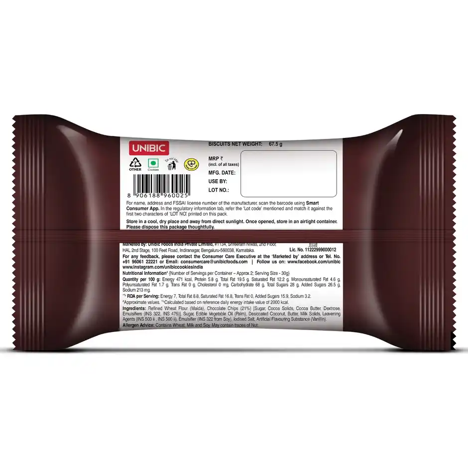 Unibic Choco Chip Cookies, 67.5 g