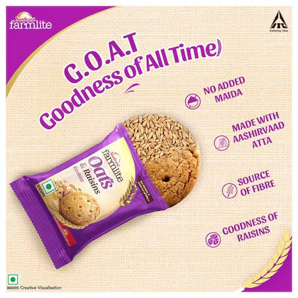 Sunfeast Farmlite Active Oats Biscuits With Raisins, 150 g