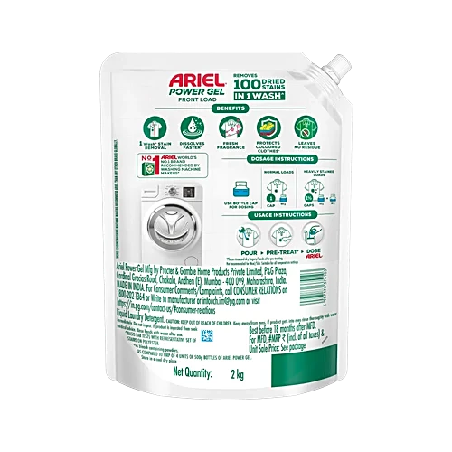 Ariel Power Gel Front Load Liquid Detergent, 2 kg