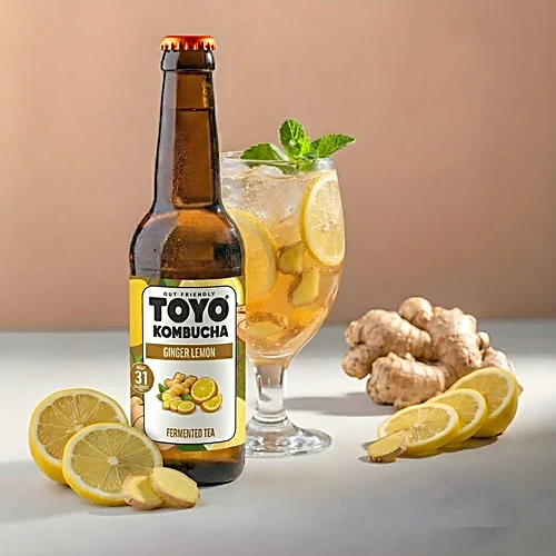 Toyo Kombucha Ginger Lemon Fermented Tea, 330 ml