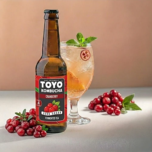 Toyo Kombucha Cranberry Zero Sugar Fermented Tea, 330 ml