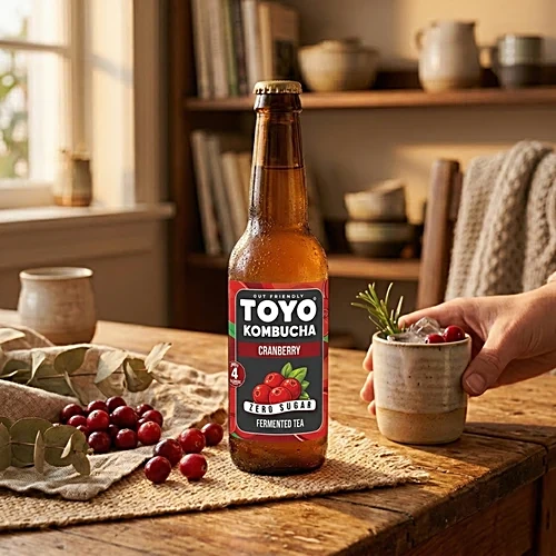 Toyo Kombucha Cranberry Zero Sugar Fermented Tea, 330 ml