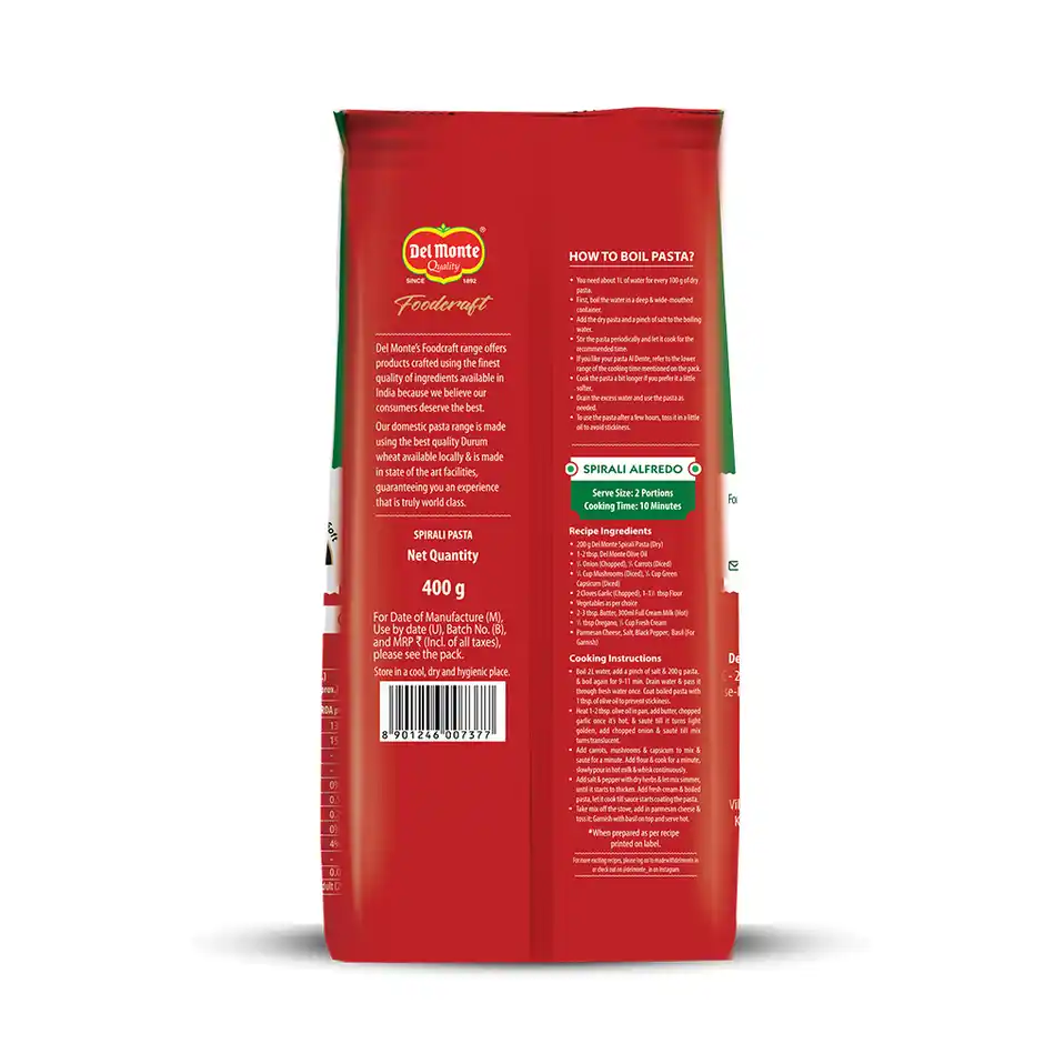 Del Monte Durum Wheat Semolina Pasta Spirali, 400 g