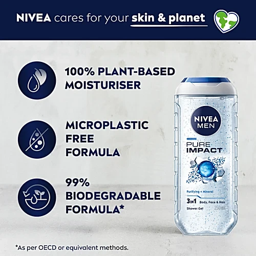 Nivea Men Pure Impact 3 In 1 Shower Gel, 250 ml