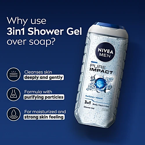 Nivea Men Pure Impact 3 In 1 Shower Gel, 250 ml