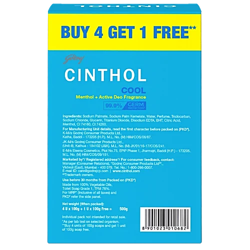 Cinthol Cool Bath Soap,100 g (Buy 4 Get 1 Free)