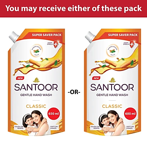 Santoor Classic Gentle Sandalwood & Tulsi Hand Wash, 650 ml