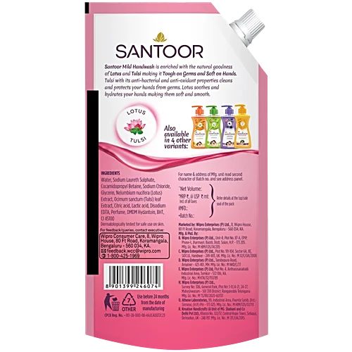 Santoor Mild Gentle Lotus & Tulsi Hand Wash, 650 ml