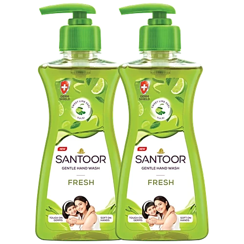 Santoor Gentle Hand Wash Fresh variant, 200 ml (1 get 1 free)