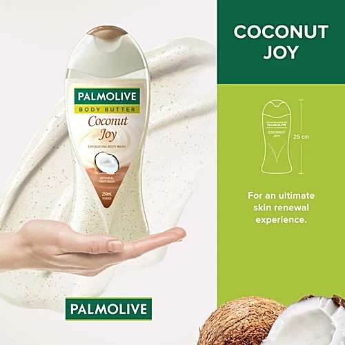 Palmolive Body Butter Coconut Joy Exfoliating Body Wash, 250 ml