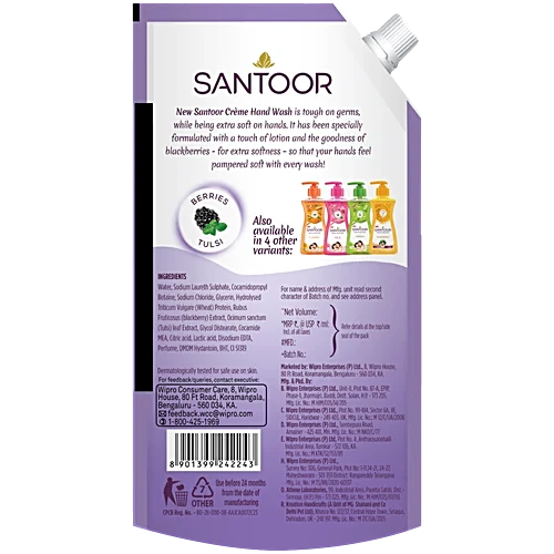 Santoor Creme Berries & Tulsi Hand Wash, 650 ml