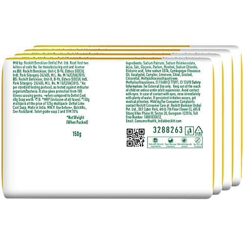 Dettol Lime Fresh Bathing Soap Bar, 150 g ( Pack Of 4)