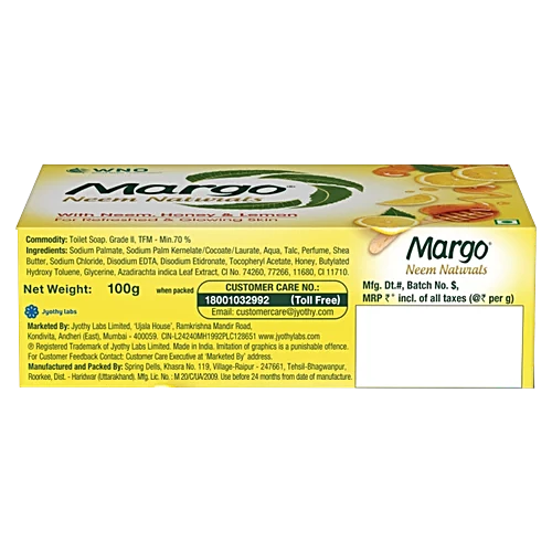 Margo Neem Naturals Honey & Lemon Soap, 100 g (Buy 4 Get 1 Free)