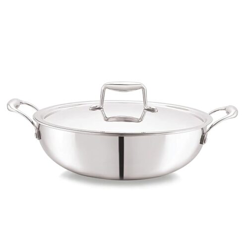 Cello Tri-Ply Stainless Steel Cookware Kadai with Lid 26 cm (3.6 L)